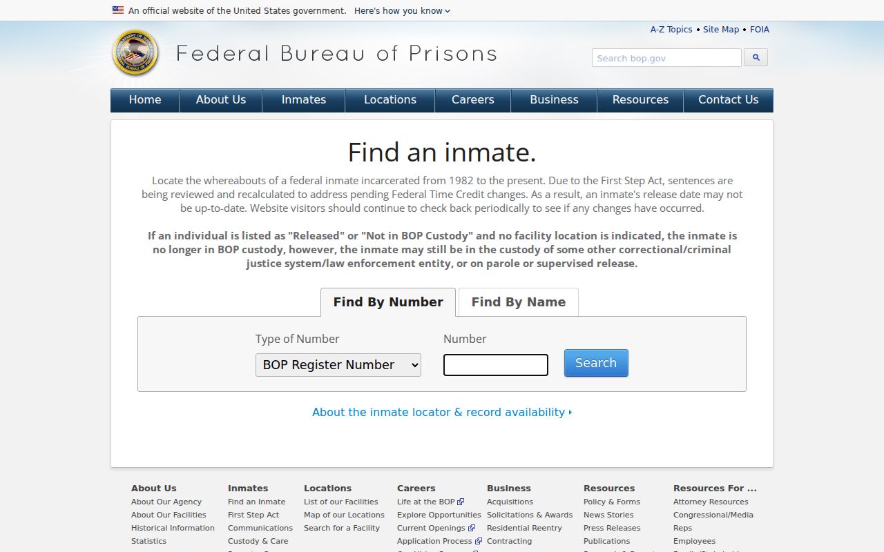 Federal custody locator used after a Broome County arrest reaches federal prison