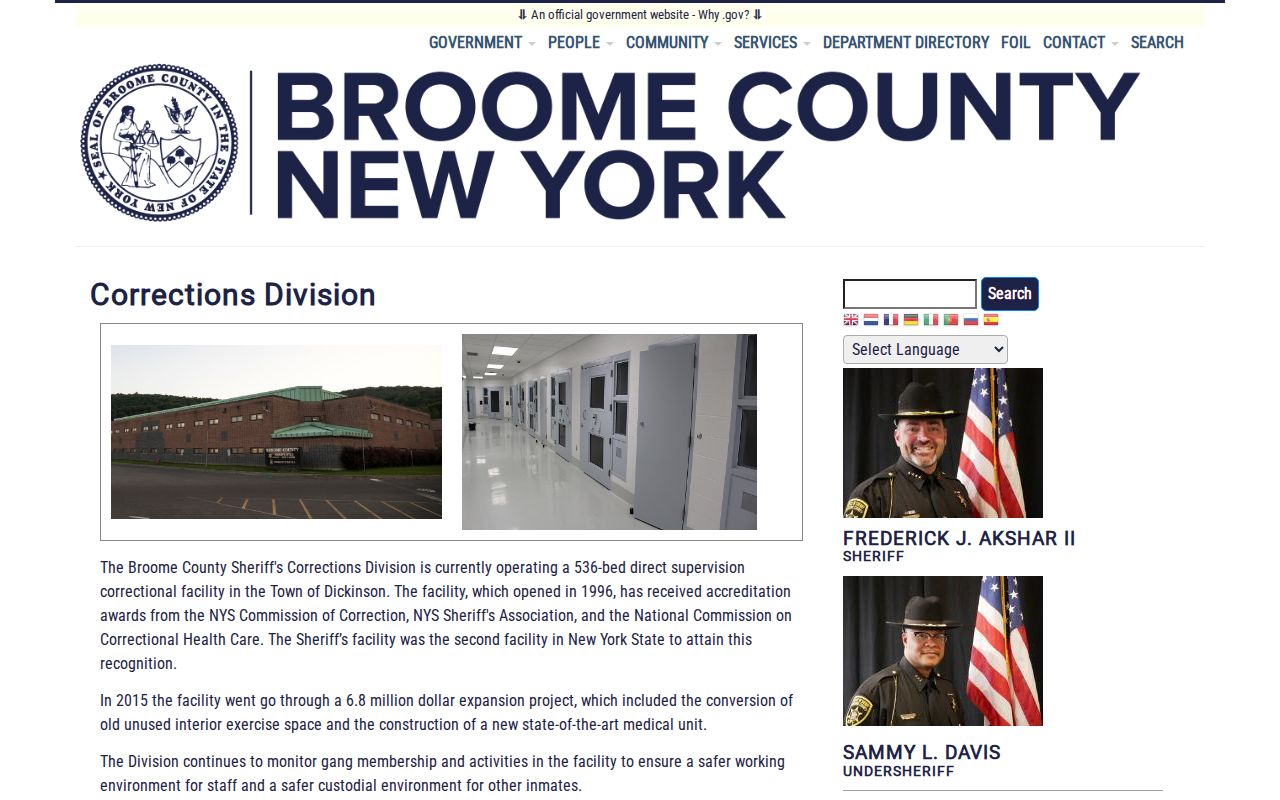 Broome County arrest and custody information from the correctional facility