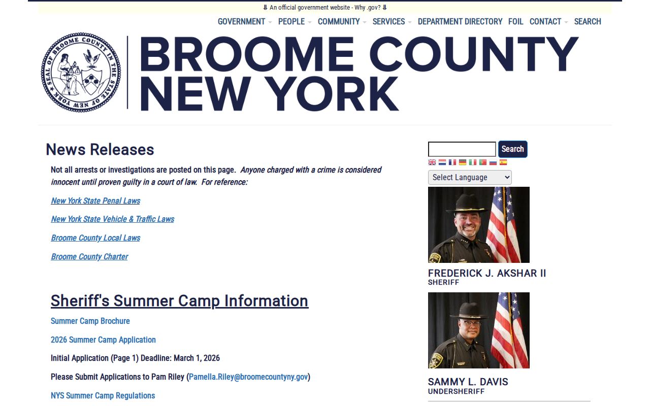Broome County arrest history weekly release archive