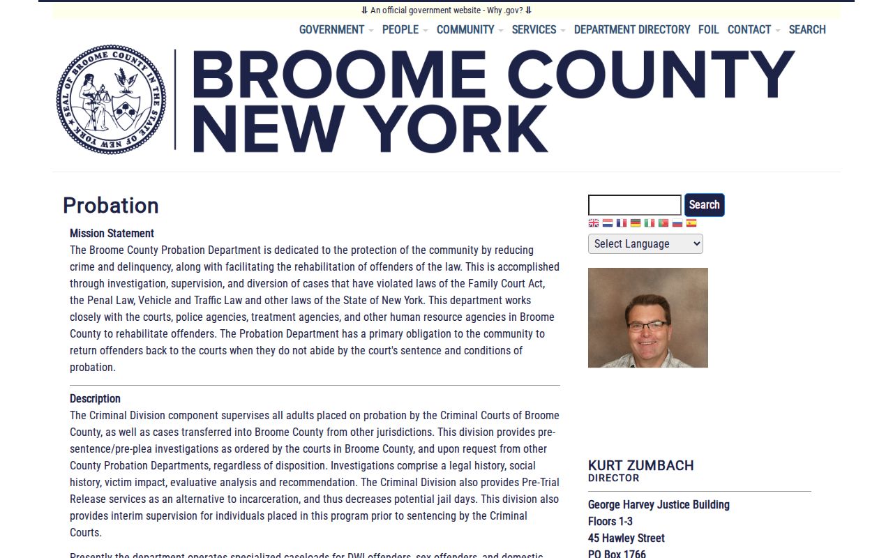 Broome County criminal history probation programs and supervision