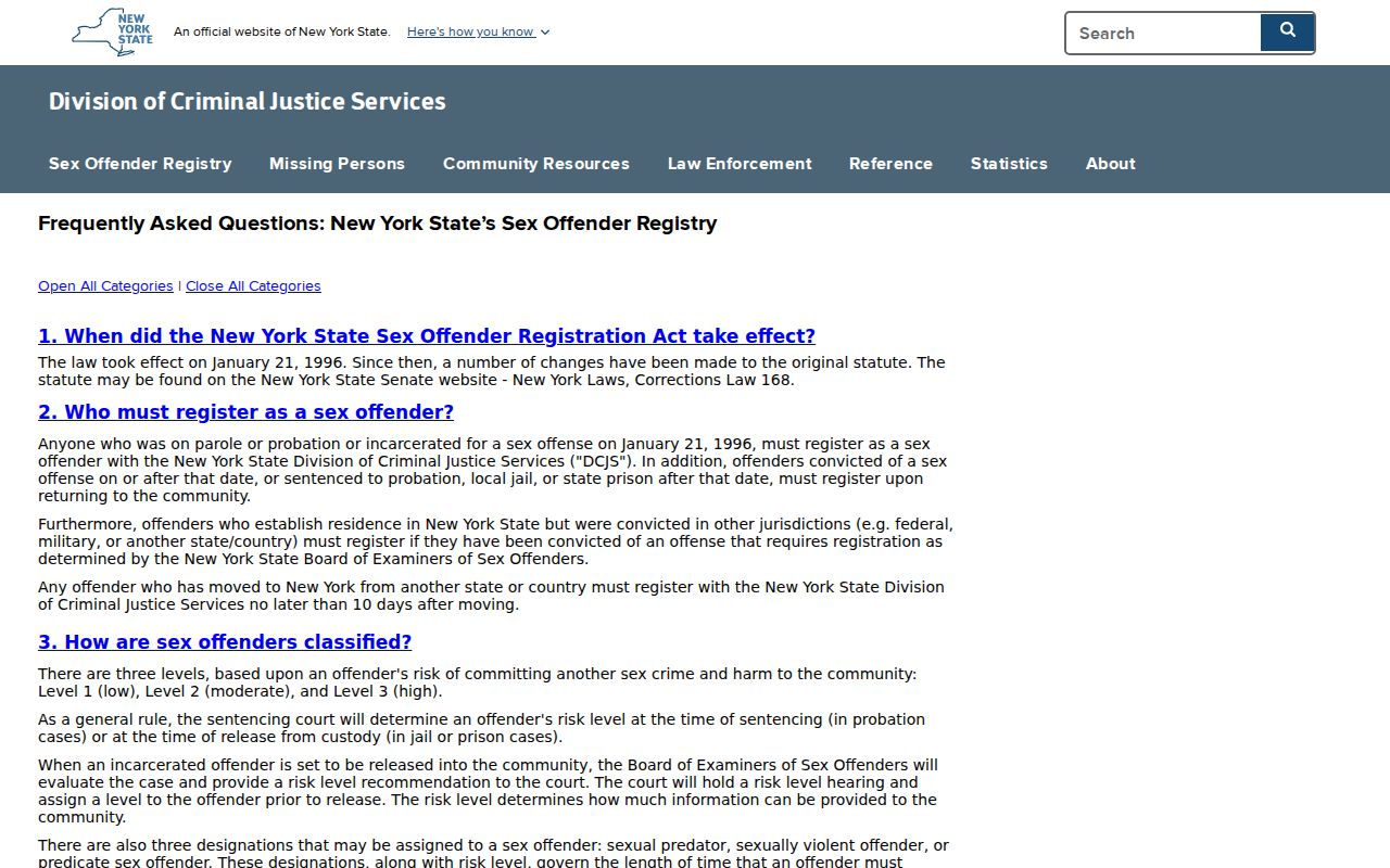 Broome County sex offender registry profile field explanation