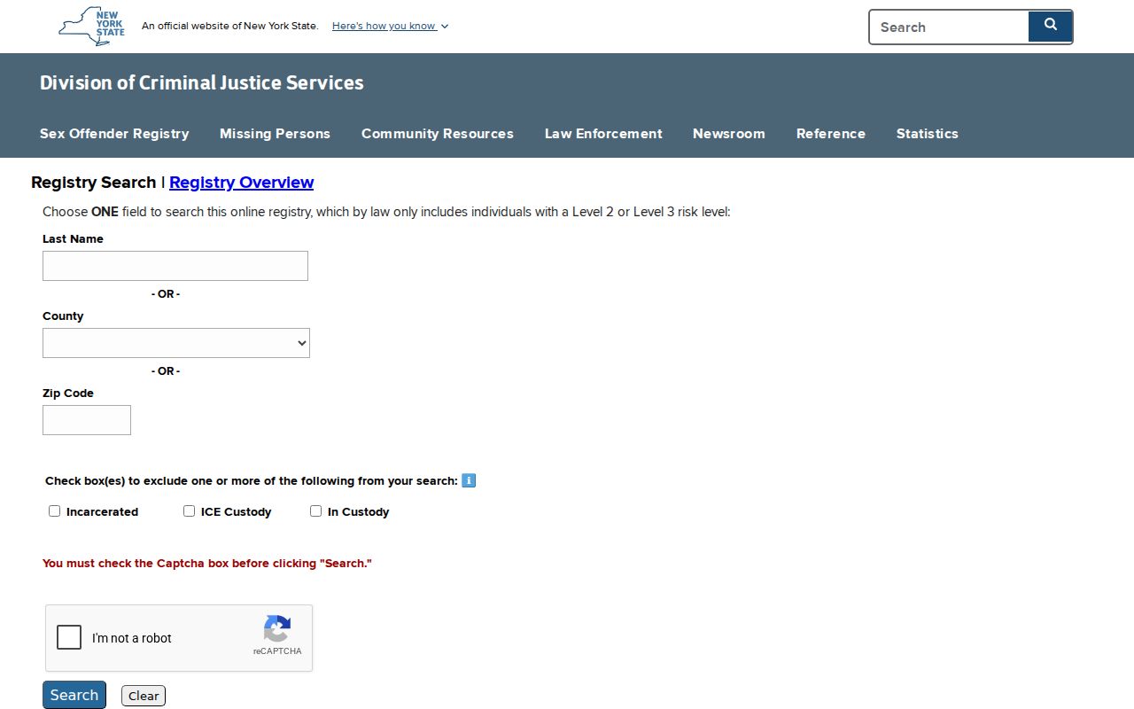 Broome County sex offender registry search fields